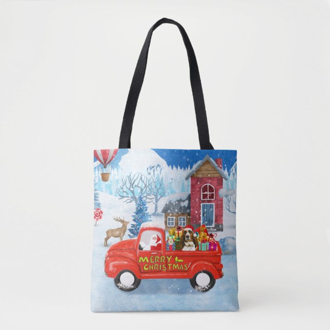 Basset Hound Dog in Christmas Delivery Truck Snow  Tote Bag (Front)