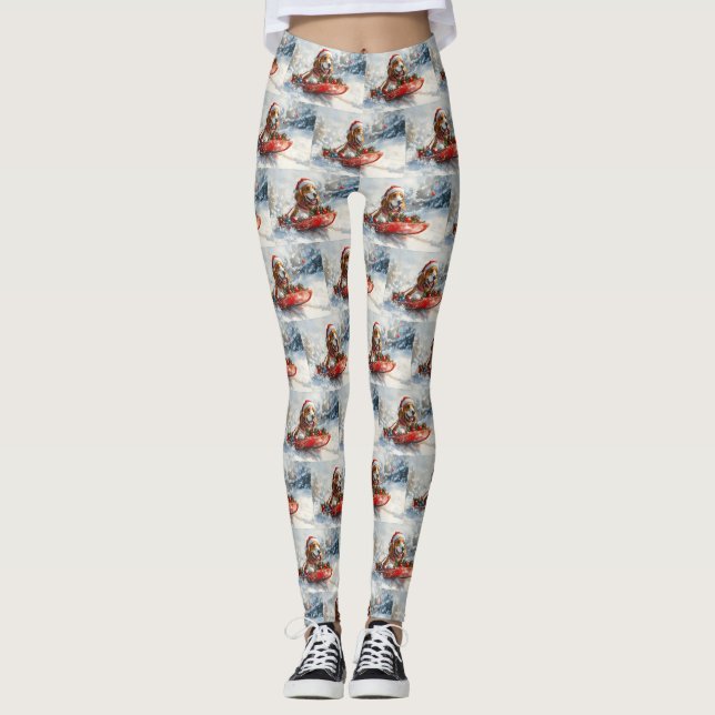 Basset Hound Dog in Sledge Let it Snow Christmas Leggings (Front)