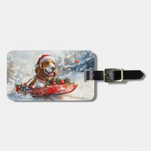 Basset Hound Dog in Sledge Let it Snow Christmas Luggage Tag