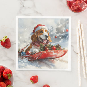 Basset Hound Dog in Sledge Let it Snow Christmas Napkin