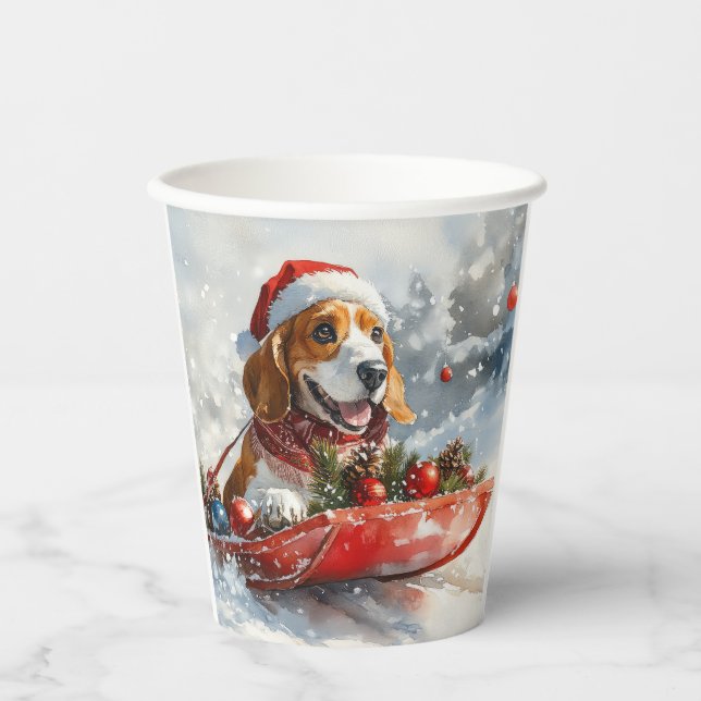 Basset Hound Dog in Sledge Let it Snow Christmas Paper Cups (Front)