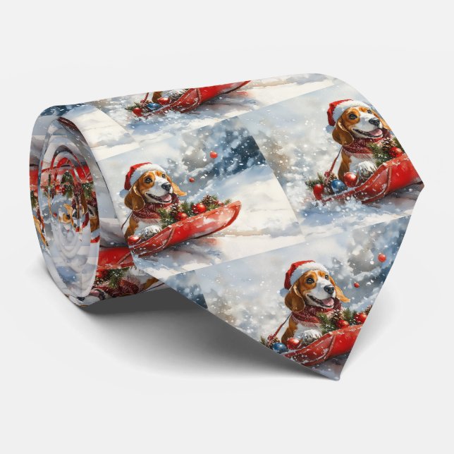 Basset Hound Dog in Sledge Let it Snow Christmas Tie (Rolled)