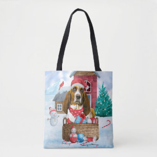 Basset Hound Dog In snow Christmas Dog House Tote Bag