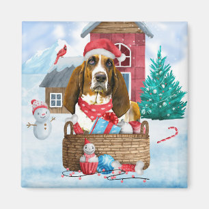 Basset Hound Dog In snow Christmas Magnet