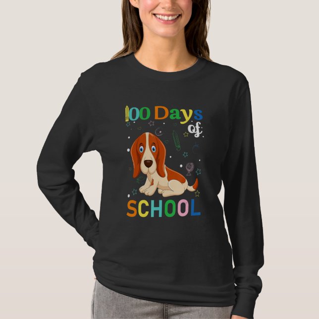 Basset Hound Dog Lovers Teacher Student 100th Day  T-Shirt (Front)
