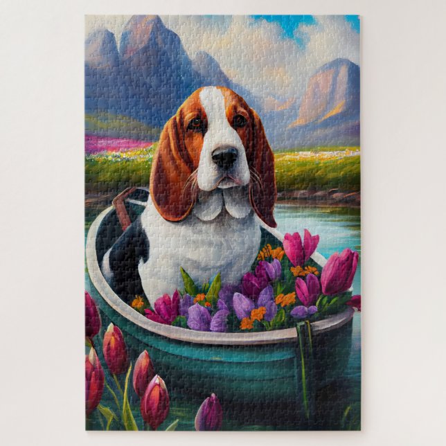 Basset Hound Dog on a Paddle: A Scenic Adventure Jigsaw Puzzle (Vertical)