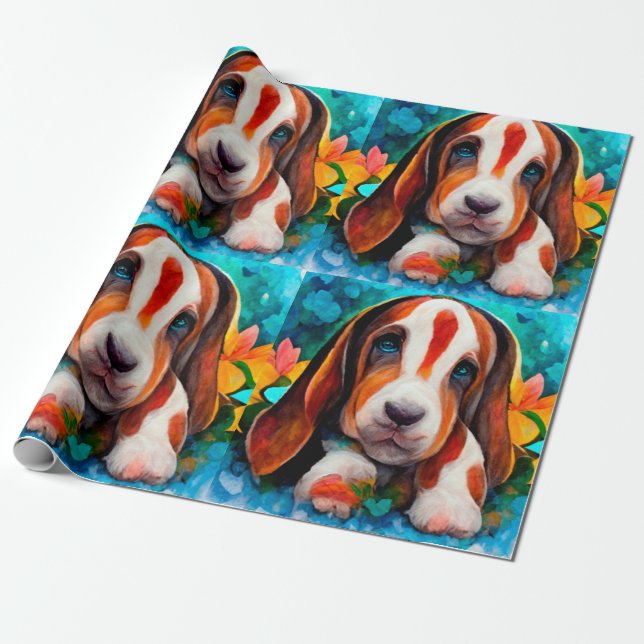 Basset hound dog  pattern Wrapping Paper (Unrolled)