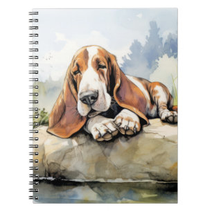 Basset Hound Dog Relaxing In Garden Animal Fun Hap Notebook