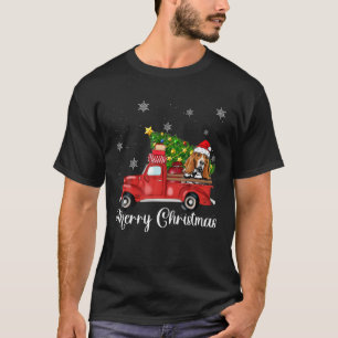 Basset Hound Dog Riding Red Truck Christmas T-Shirt