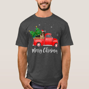 Basset Hound Dog Riding Red Truck Christmas T-Shirt