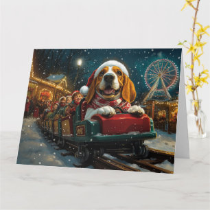 Basset Hound Dog Roller Coaster Christmas Card