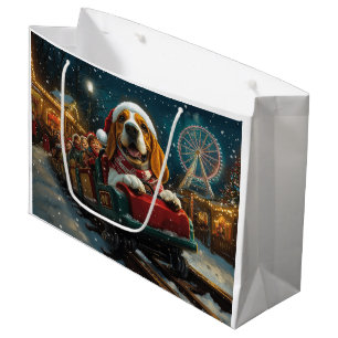 Basset Hound Dog Roller Coaster Christmas Large Gift Bag