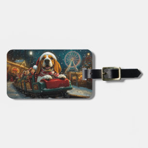 Basset Hound Dog Roller Coaster Christmas Luggage Tag