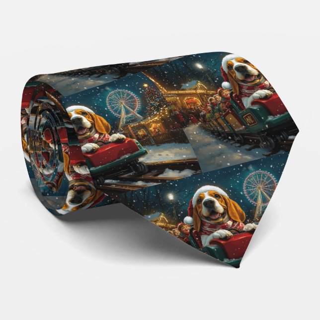 Basset Hound Dog Roller Coaster Christmas Tie (Rolled)