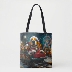 Basset Hound Dog Roller Coaster Christmas Tote Bag