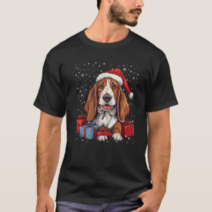 Basset Hound Dog Santa Claus Hat Christmas Snow Xm T-Shirt