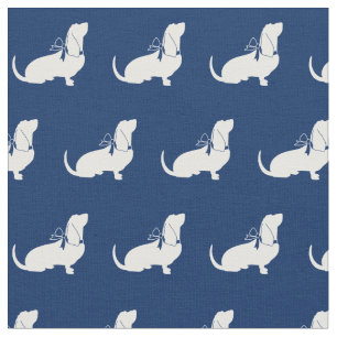Basset Hound Dog Silhouette Pet Navy Blue Fabric