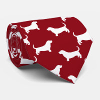 Basset Hound Dog Silhouettes Pattern Red and White
