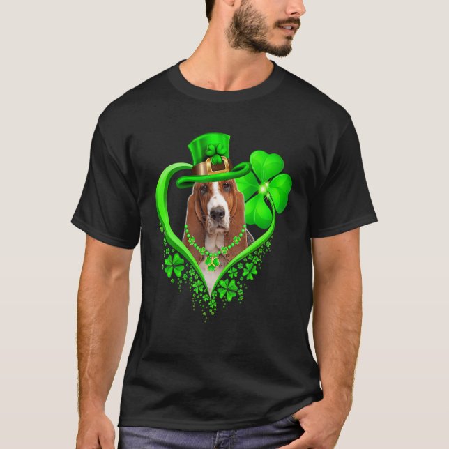 Basset Hound Dog St Patricks Day Lover Irish Shamr T-Shirt (Front)