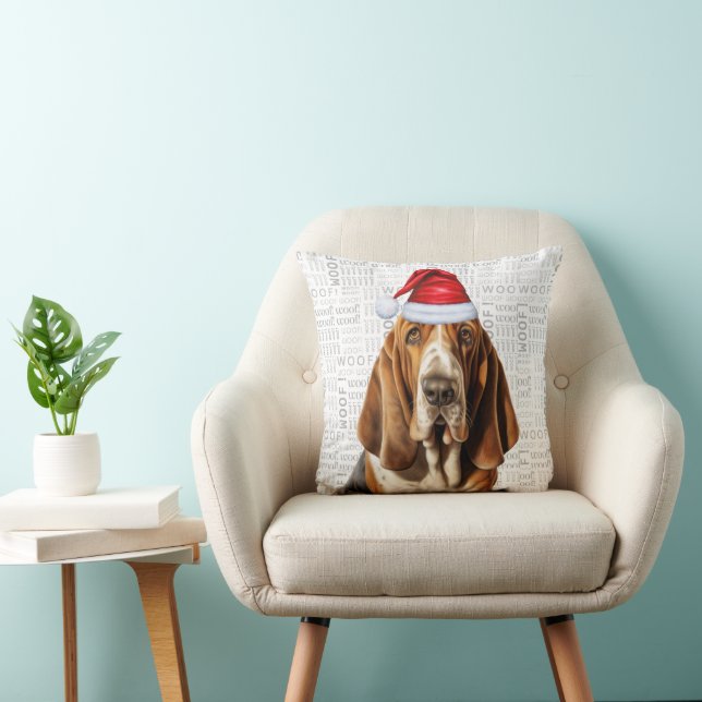 Basset Hound Dog Watercolor Christmas Cushion (Chair)