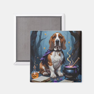 Basset Hound Dog Whimsical Halloween Painting Magnet