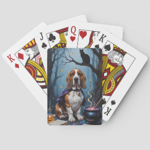 Basset Hound Dog Whimsical Halloween Painting Playing Cards