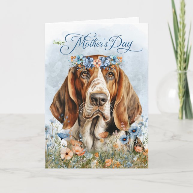 Basset Hound Dog Wildflower Mother's Day Holiday Card (Front)