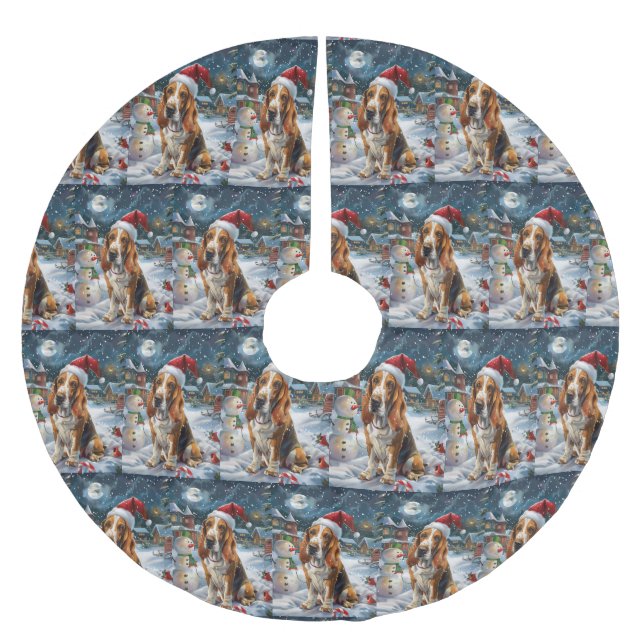 Basset Hound Dog Winter Wonderland Christmas Joy Brushed Polyester Tree Skirt (Front)