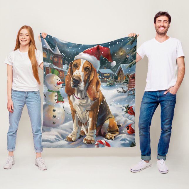 Basset Hound Dog Winter Wonderland Christmas Joy Fleece Blanket (In Situ)