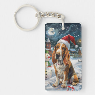 Basset Hound Dog Winter Wonderland Christmas Joy Key Ring