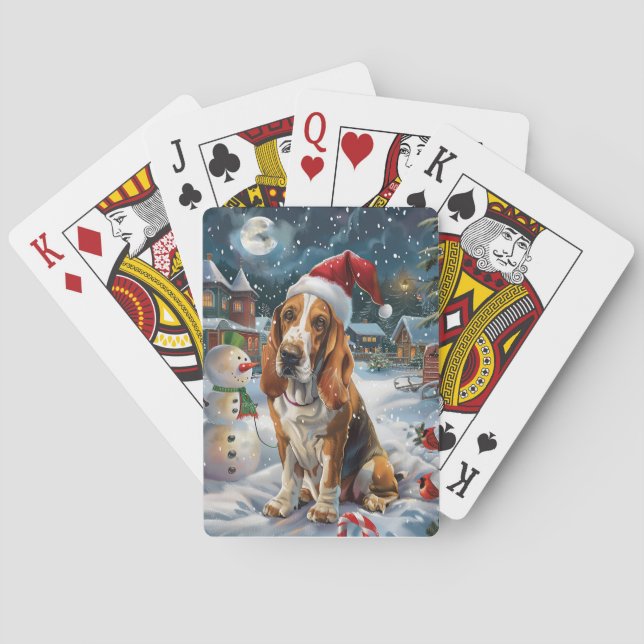 Basset Hound Dog Winter Wonderland Christmas Joy Playing Cards (Back)