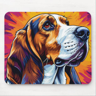 Basset Hound dog with Colourful Background Mouse Pad