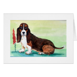 Basset Hound Dog with Foxglove Flowers