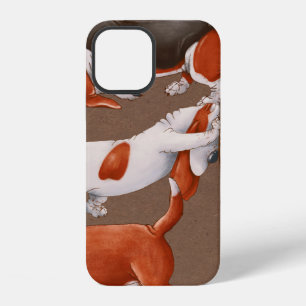 Basset Hound dogs are carrying a cart with pumpkin iPhone 12 Case