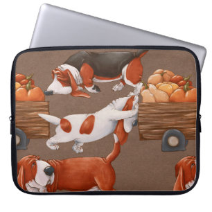 Basset Hound dogs are carrying a cart with pumpkin Laptop Sleeve