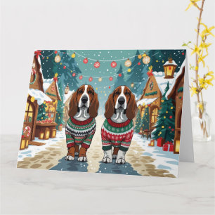 Basset Hound Dogs Christmas Snow Holiday Card