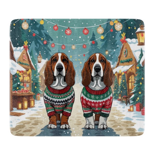 Basset Hound Dogs Christmas Snow Holiday Cutting Board (Front)