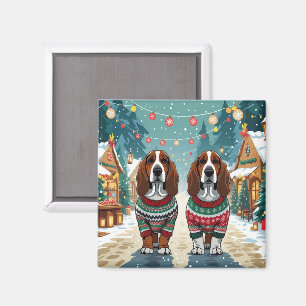 Basset Hound Dogs Christmas Snow Holiday Magnet