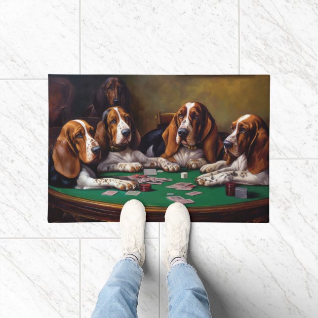 Basset Hound Dogs Playing Poker Art Doormat (Indoor)