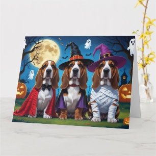 Basset Hound Dogs Pumpkin Halloween Funny Card