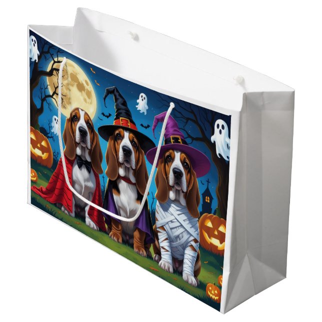 Basset Hound Dogs Pumpkin Halloween Funny Large Gift Bag (Front Angled)