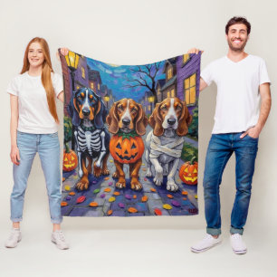 Basset Hound Dogs Trick-or-Treating in Halloween Fleece Blanket