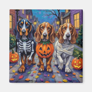 Basset Hound Dogs Trick-or-Treating in Halloween Magnet