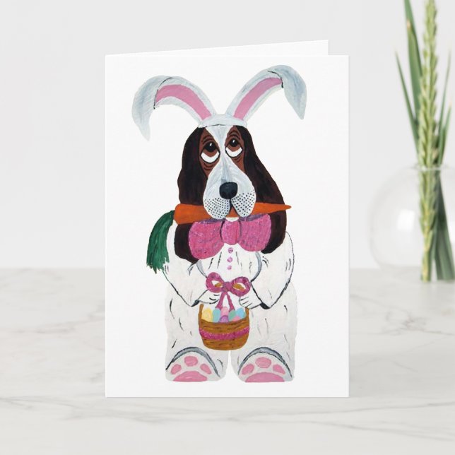 Basset Hound Easter Bunny Holiday Card (Front)