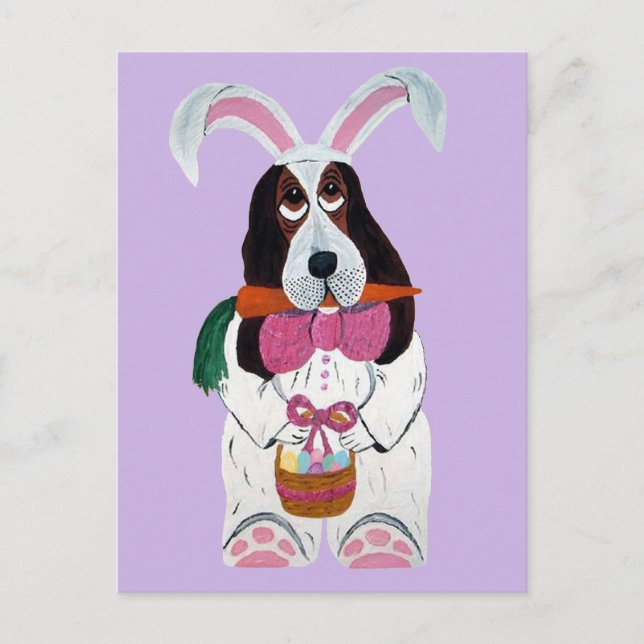 Basset Hound Easter Bunny Holiday Postcard (Front)