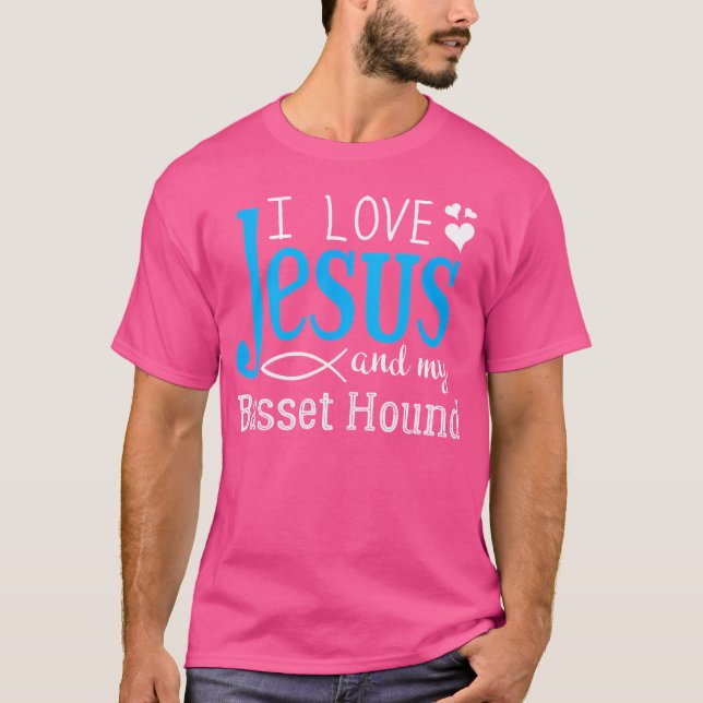 Basset Hound Fancier - I Love Jesus And My Dog Bre T-Shirt (Front)