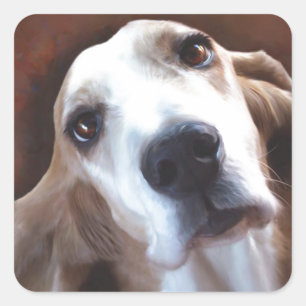 Basset Hound Fine Art Painting Portrait Square Sticker