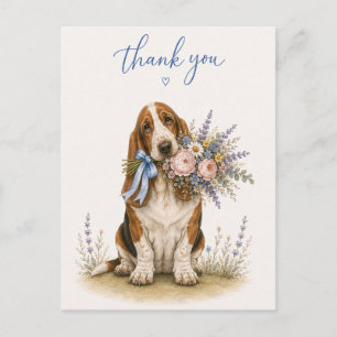 Basset Hound Flower Bouquet Thank You Postcard