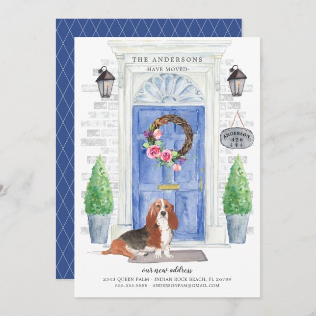 Basset Hound Front Door Moving Announcement (Front/Back)