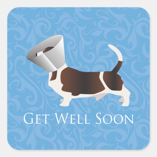 Basset Hound Get Well Soon Design Square Sticker (Front)